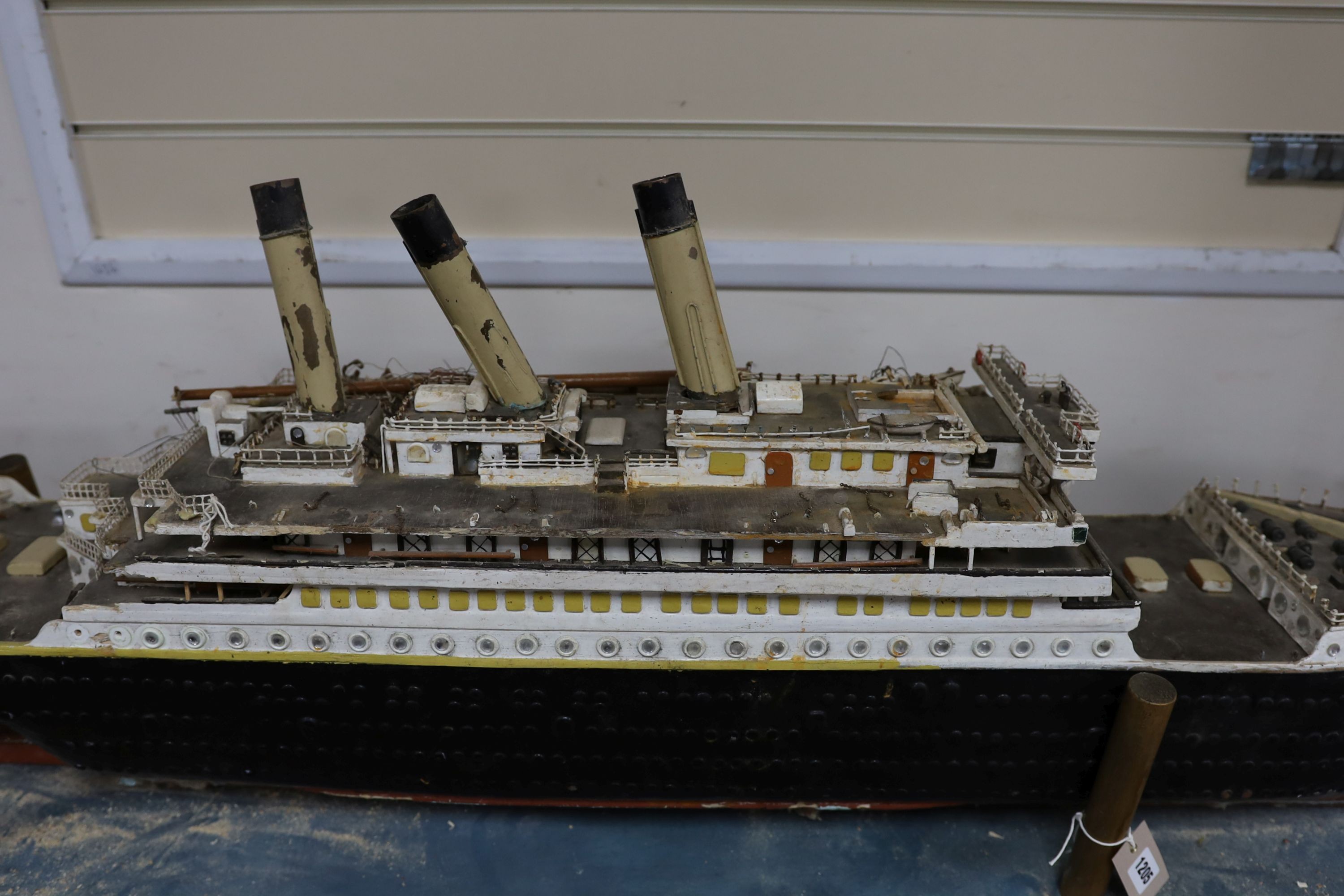 A large vintage scratch built model of The Titanic, length 134cm